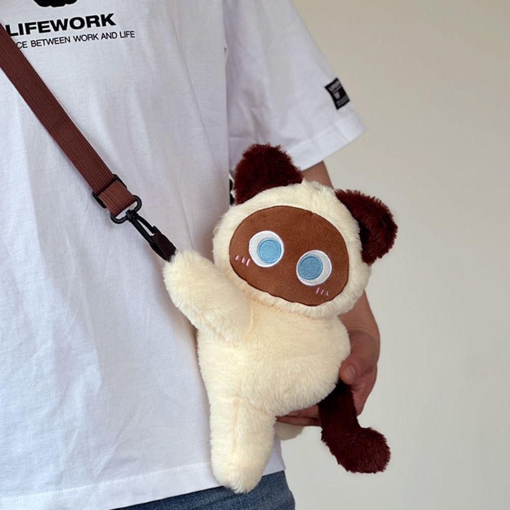 Soft Siamese Cat Shoulder Bag Stuffed Animal Plush Toy Backpack  Birthday Gifts