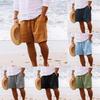 Men's Summer Cotton-Linen Shorts Drawstring Elastic Waistband Straight Leg Solid Color Breathable Casual Beach Shorts Mid-Length