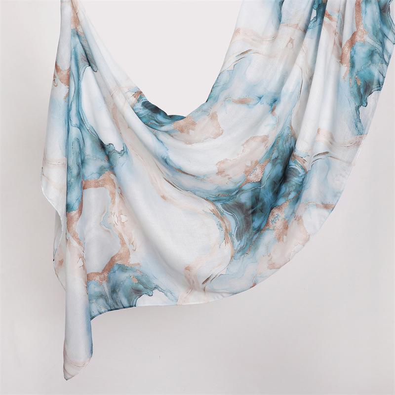 Watercolour Floral Printed Modal Breathable Light Weight Soft Cotton Rayon Viscose Woven Modal Muslim Women Shawl Hijab Scarf
