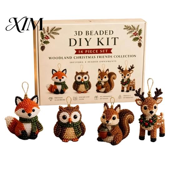 Festliches Feiertagsgeschenk 3D Perlen-Bastelset, Lebensechtes Weihnachtstier-Perlenbastelset, Partygeschenk Handgemachtes Einfaches Stickset für Kinder und Erwachsene Katze