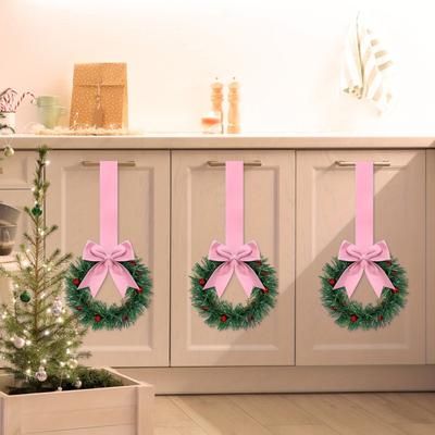 Corona Navideña para Gabinete de Cocina con Cinta Corona de Ventana con Lazo de Pequeñas Bayas Rojas para Puerta Principal de Granja Decoración de Fiesta de Navidad