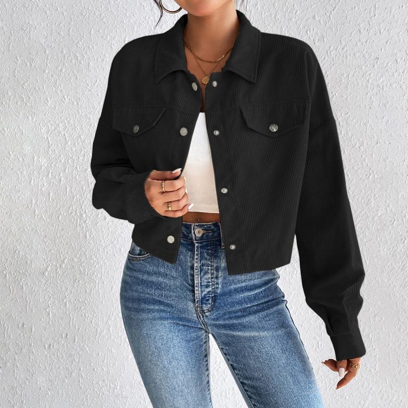 Autumn and Winter Loose Long Sleeve Casual Women Short Coats Buttons Simple Elegant Fashion Office Jacket Lapel Ladies Solid Color Clothing