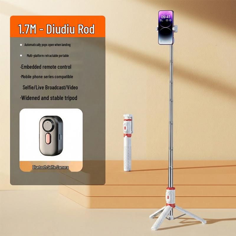 Portable Selfie Stick with Floor Tripod & Remote Control for Mobile Photography & Live Broadcast