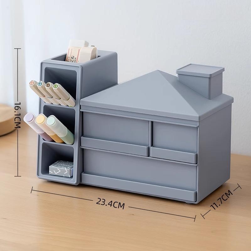 Creative Oblique Pen Holder Storage Box with Drawer Organizer Large Capacity Office Table Stationery Files Organizer with Cover