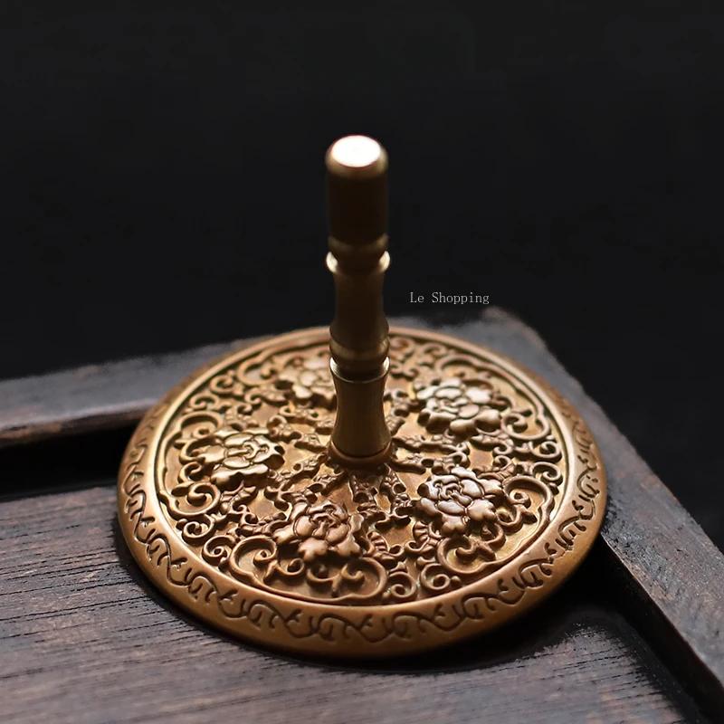 4.7cm Pure Brass Gray Pressure/Peony Pattern Incense Powder Ash Leveling Pressure Tool/Incense Burner Ash Pressing Supplies