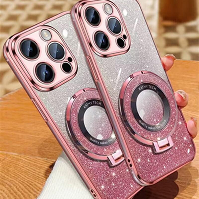 Applicable To IPhone16proMax Flash Powder Mobile Phone Case Magnetic Suction Bracket Apple 15 Gradient Color 14 Anti-fall Protection Case