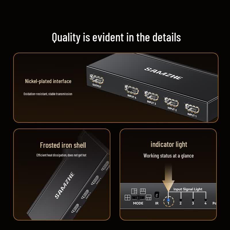 SAMZHE 4K HDMI 4-Input 1-Output Video Splitter