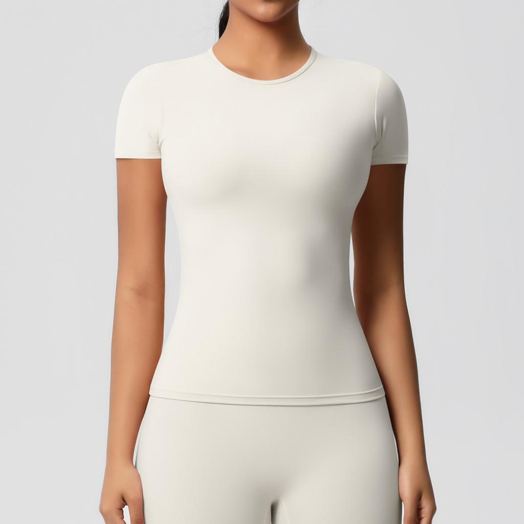 Solid color double-sided abraded tight sports short-sleeved T-shirt sports running fitness yoga clothes top women