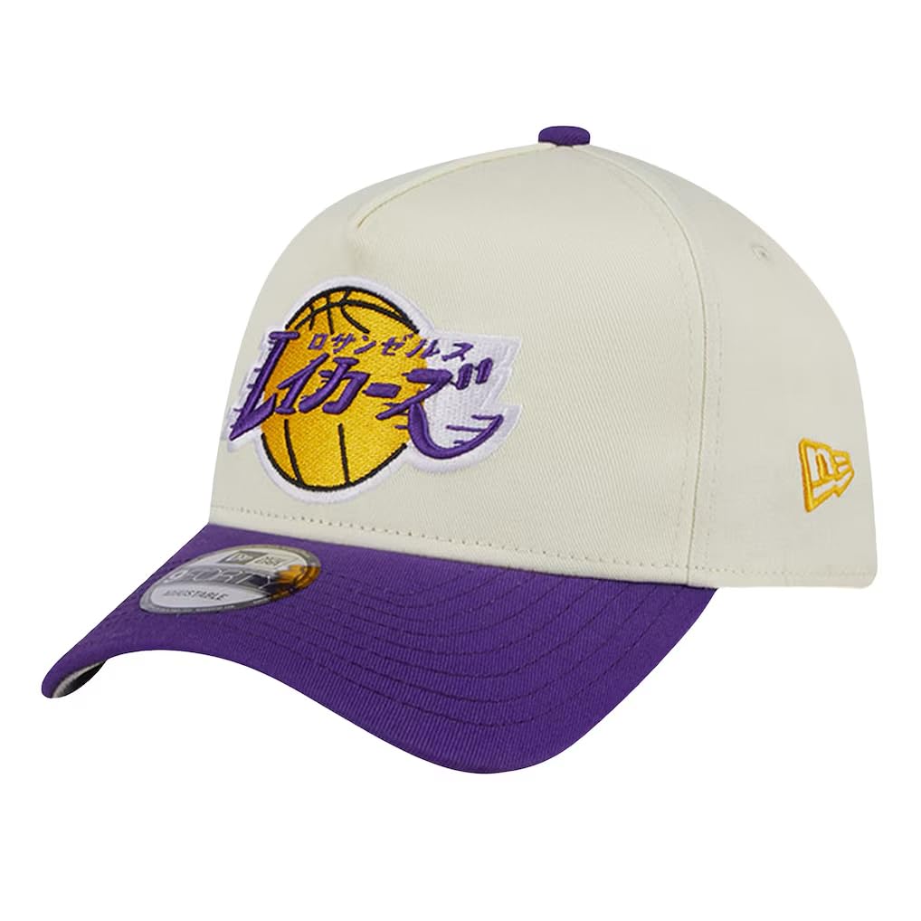 New Era 9FORTY Snapback Cap with Katakana NBA Hyperfly 9FORTY Snapback Chrome LOS ANGELES LAKERS Colored Side Logo, A-Frame Cap, White, Hat, Brim,
