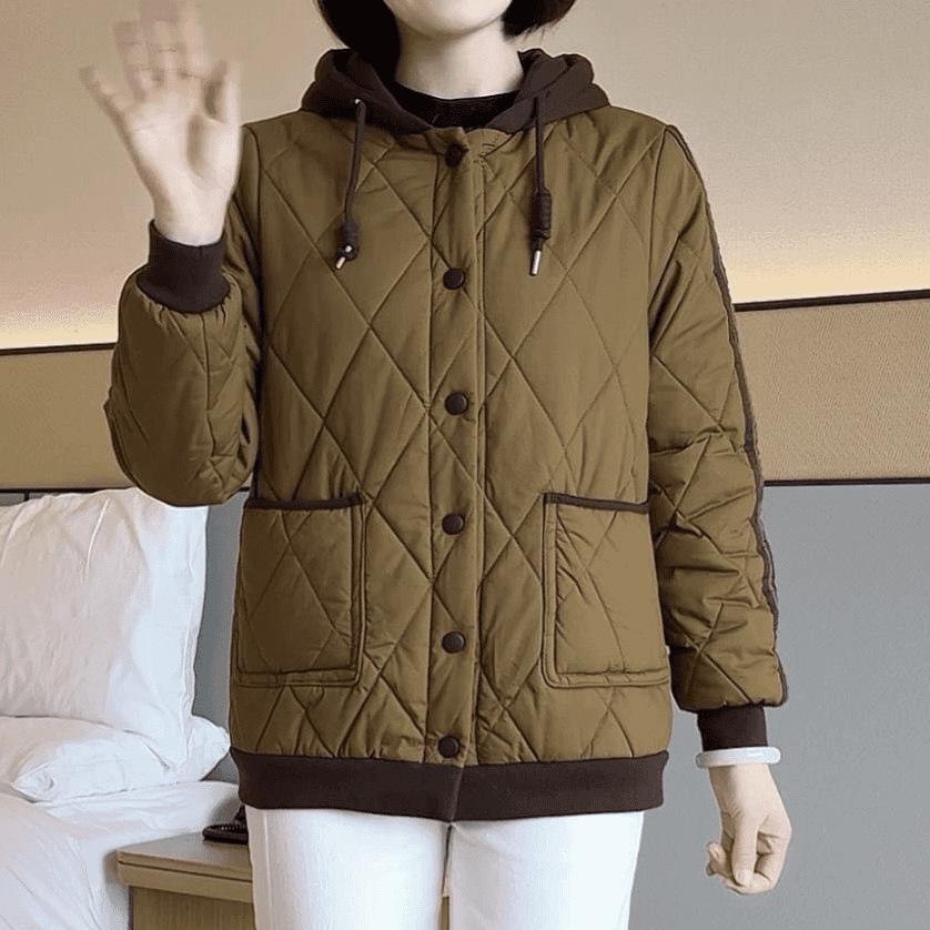 Warm Hooded Casual Short Jacket for Middle-Aged & Elderly Mothers - Light & Soft Winter Two-Cotton Design