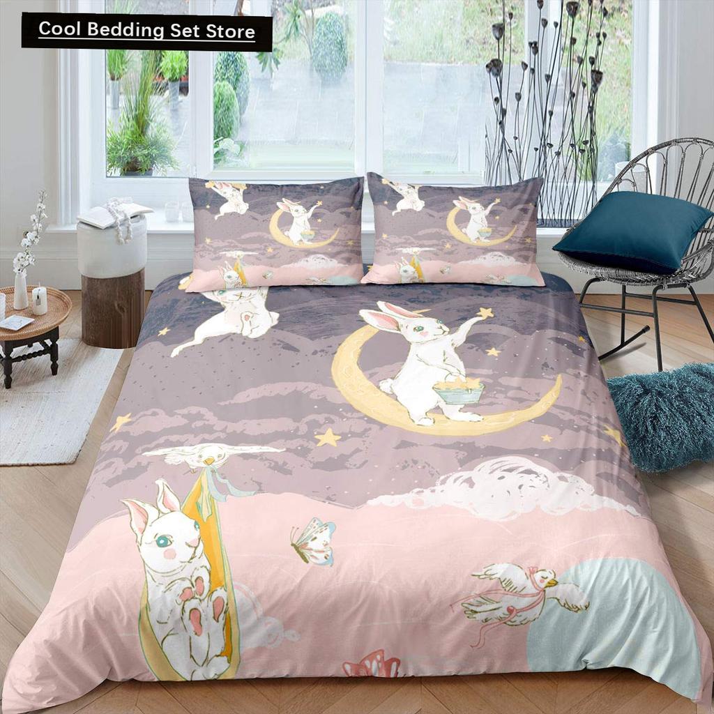 Kids Cartoon Rabbit Carrot King Queen Duvet Cover Boys Girls Cute Bunny Bedding Set Animal Quilt Cover Polyester Comforter Cover