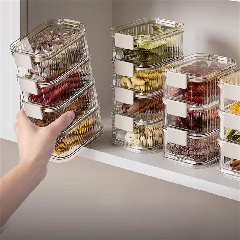 Space Efficient Spice Organiser Leakproof Stackable Container Transparent Kitchen Storage Box For Herbs Seasonings Salt