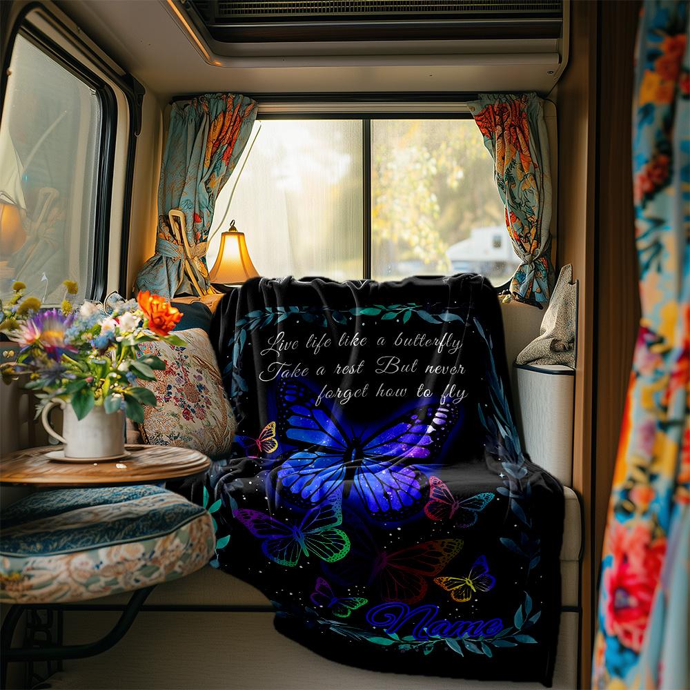 Live Life Like A Butterfly Dream And Fly Blanketcustomize Your Name Lightweight Comfortable And Stylish Blanket For Travel Bed Home Chair Office Sofa