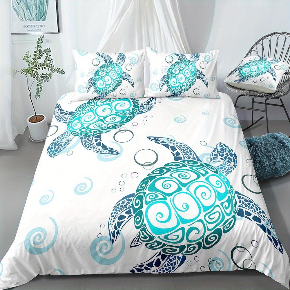 Three-Piece Marine Turtle Animal Digital Print Quilt Pillowcase Bedding Home Textile Kit