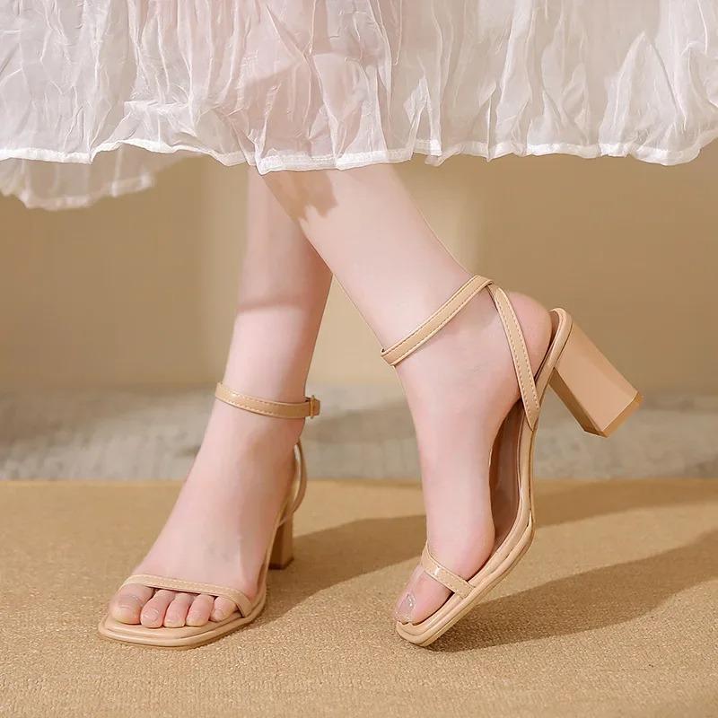 Damensandalen mit hohem Absatz in großer Größe, elegant, bequem, mit dickem Absatz, offenem Zeh, Römerschuhe, Damen-Sommerschuhe, Übergröße 43