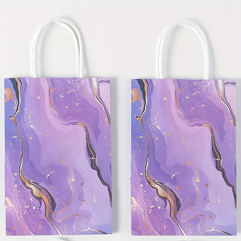 10 paper bags with handles, blue purple quicksand marble party gift bags, kraft paper candy bags, suitable for wedding and birthday party gift bags.