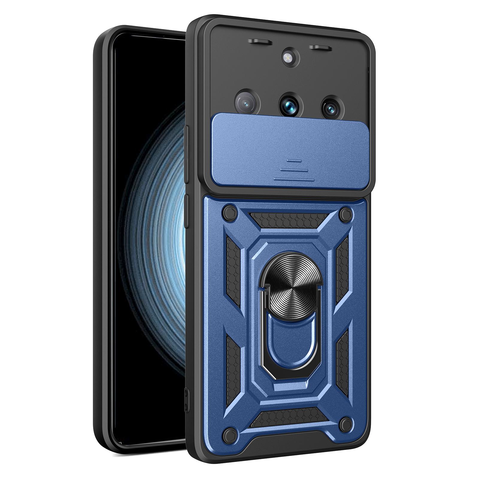 

Slide Lens Protection Phone Case for Realme 11 Pro 5G/11 Pro+ 5G,PC+TPU Ring Kickstand Cover Blue