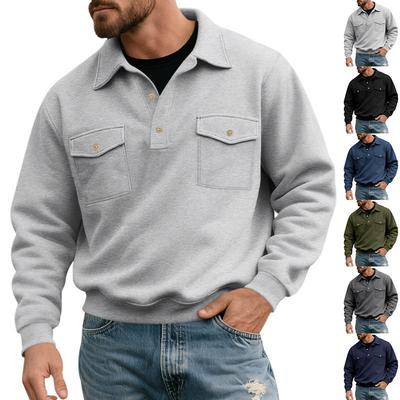 Men's Double-Pocket Casual Workwear Long-Sleeved Collared Sweatshirt