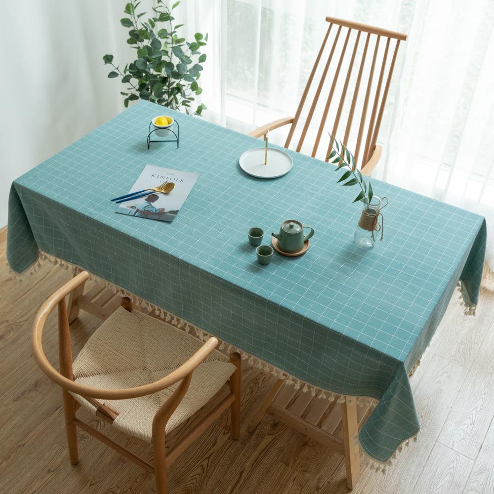 Home Dining Table Cloth Small Fresh Tassel Square Grid Tablecloth Living Room Dining Table Fabric Table Mat