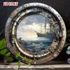 Vintage Metal Porthole Sailboat Wall Art Decor
