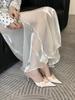 Women's Shoes Spring Pointed Toe Thin Heel High Heel Elegant French StyleSatin Flower Closed Toe Mules