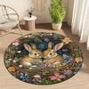 1Pcs Rabbit Floral Round Rug Non-Slip Machine Washable Floor Mat 2D Flat Soft Pastel Area Rug for Living Room Bedroom Easter Decor
