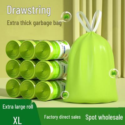 Mugwort Thickened Drawstring Kitchen Garbage Bags - Odor-Eliminating, Tear-Free, Large Size, Handled.