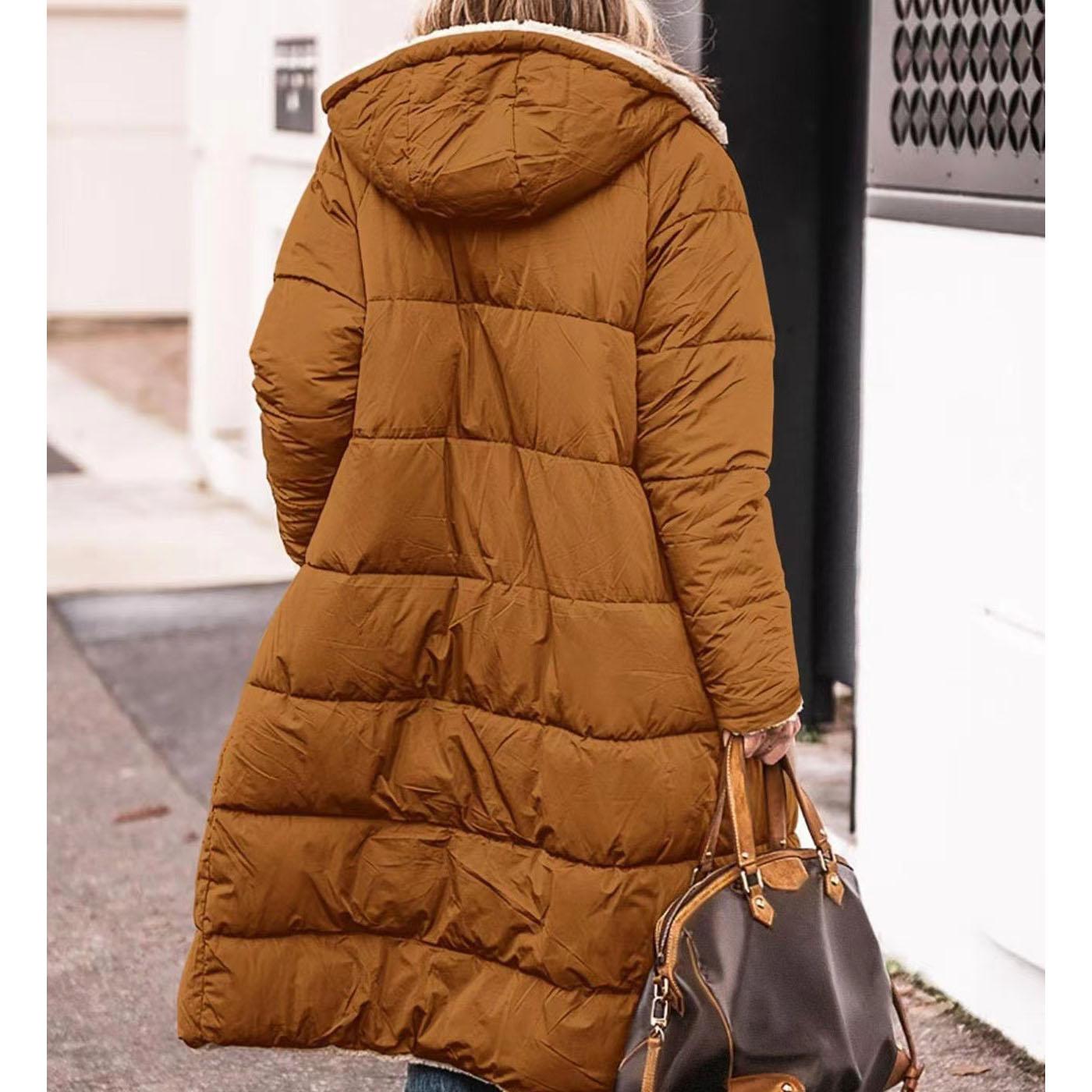 

Модна повсякденна жіноча зимова тепла куртка Жіноча куртка Вовняний довгий верхній одяг з капюшоном M