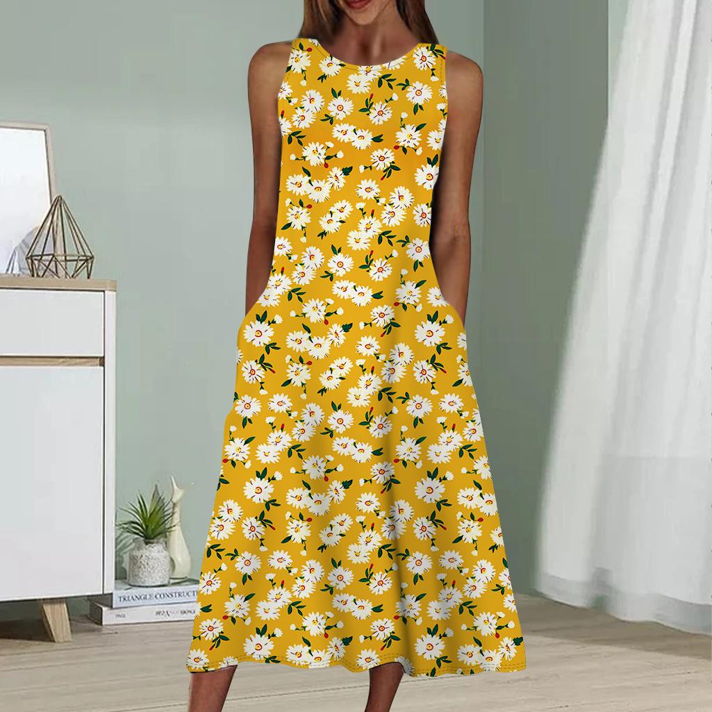 

Літня модна сексуальна сукня без рукавів, м яка повсякденна 3D-сукня з квітковим принтом, сукня без рукавів, слінг-сукня 8XL помаранчевий