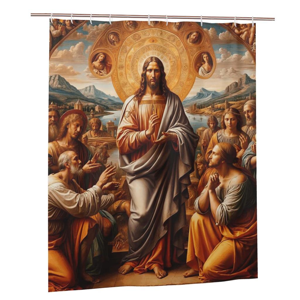Worshiping Jesus Shower Curtain Bathroom Polyester Waterproof Bath Curtains With Hooks