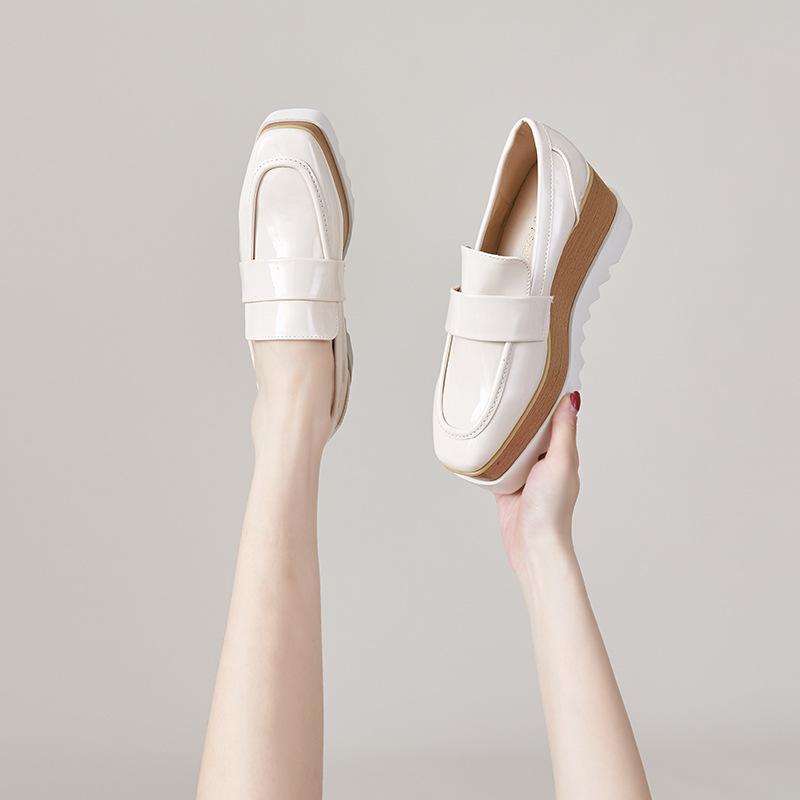 British Step Matsuke Shoes Thick Sole 2024 New Square Head Slope Heel Shoes Shoes Versatile HZB