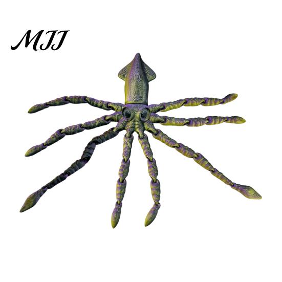 Articulated Ocean Creature Decor 3D Printed Squid Fidget Toy, Flexible Marine Animal Figure, Decompression Educational Cognitive Teaching Aid Sensory
