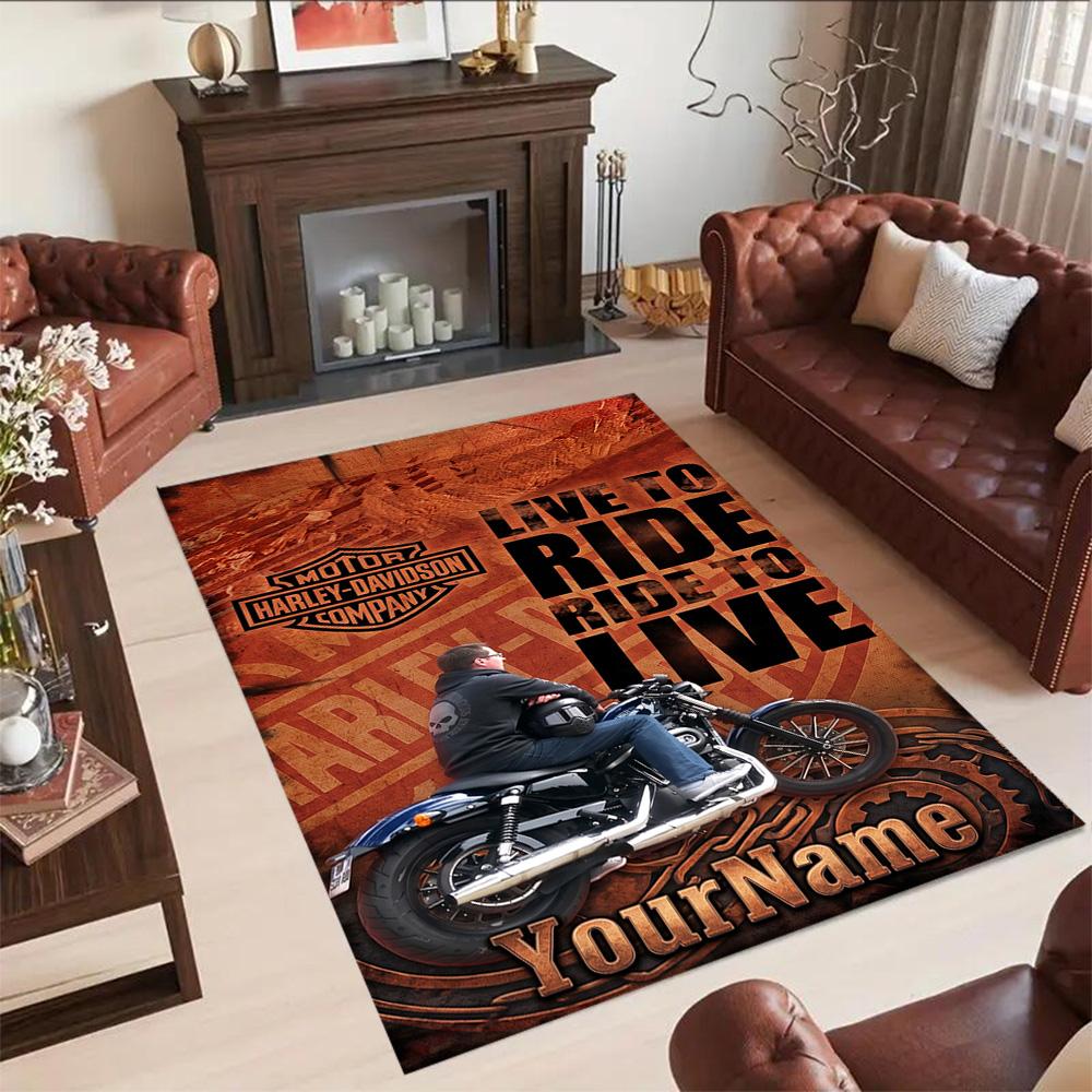 Harley-davidson Motorcycles Customizable Name Carpet Design for Playrooms Hallway Outdoor Entryway Anti-slip Rug Office home decor Wedding Party Gift