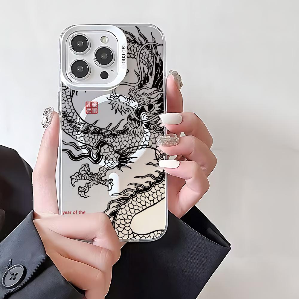 

Fashion Cute Chinese Dragon Luxury Magsafe Magnetic Case for Samsung S25 S24 S23 S22 S21 S20 FE Plus Ultra 5G Soft Silver Plated Samsung S20