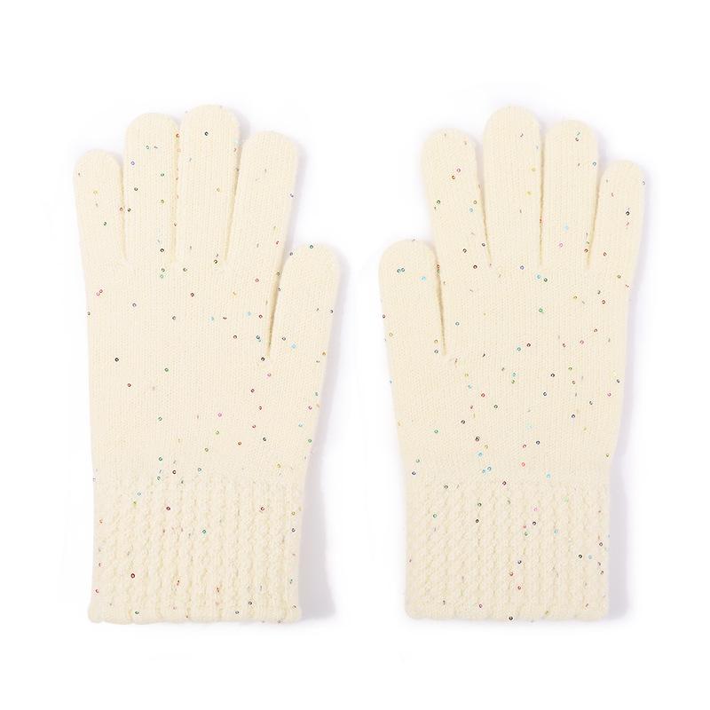 Winter Adult Gloves Women's Color Dot Bow Dew Finger Riding Gloves Women's Outdoor Double Layer Thickened Warm Gloves Men's