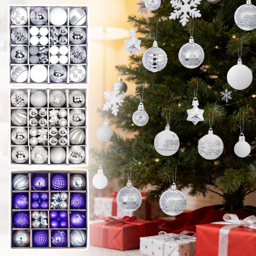 44pcs Christmas Tree Ornament Plastic Ball Decorations For DIY Crafts And Painted Designed Boxes Pendant