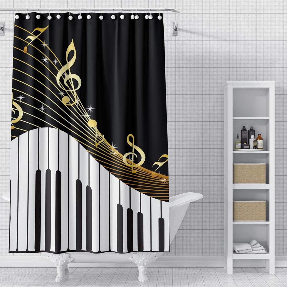 Piano Key Music Shower Curtain For Bathroom Musical Notes Waterproof Bathroom Shower Curtain Romantic Elegant Bath Bathtub Decor
