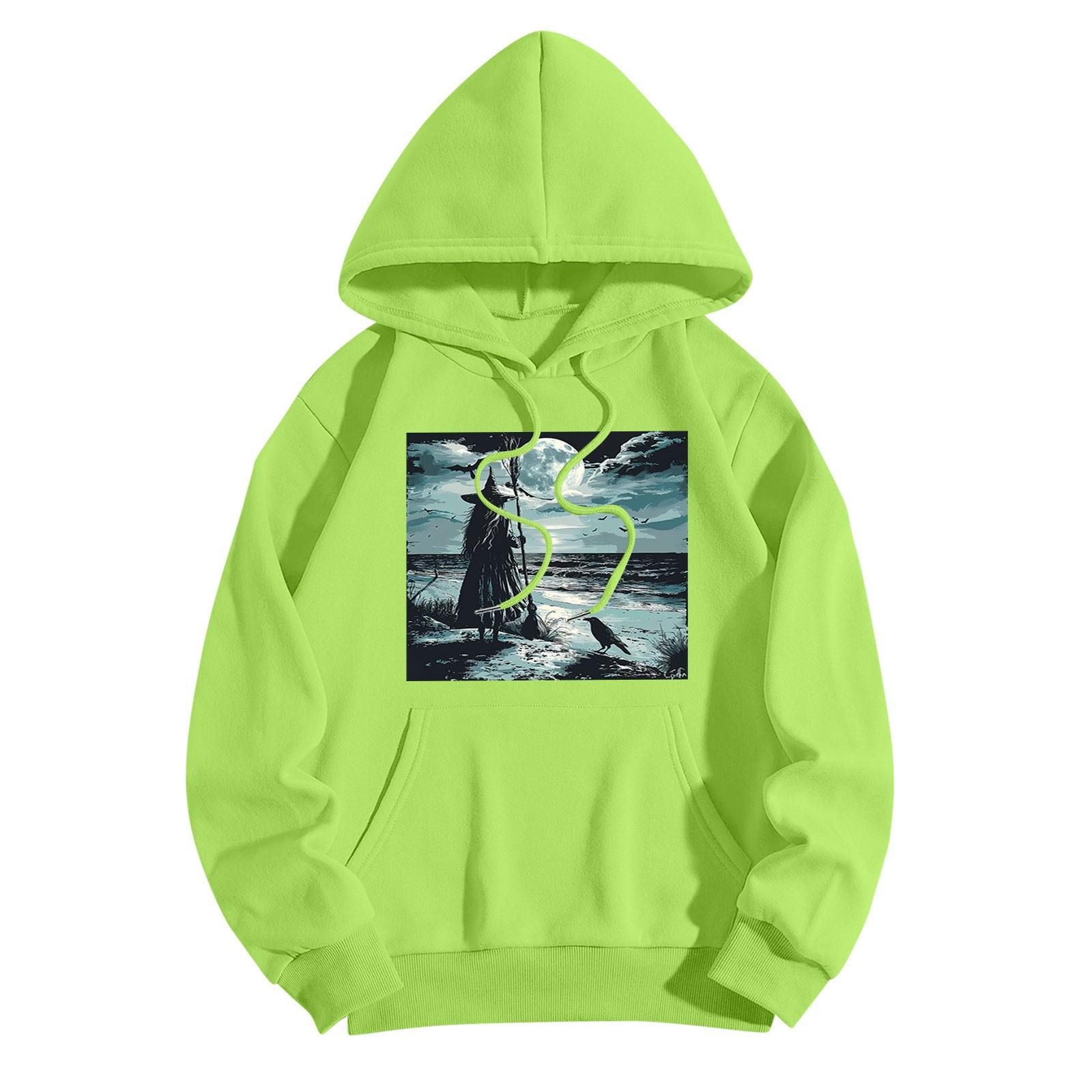 

Толстовки для девочек-подростков с длинным рукавом и принтом, повседневные толстовки с графическим принтом, пуловер на шнурке, симпатичная толстовка большого размера XL зелёный