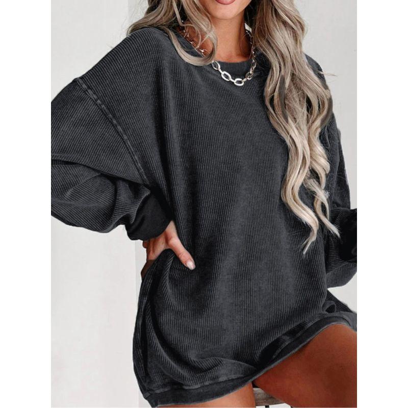 Fall and Winter New Arrival Student Crew Neck Loose Pullover Pure Color Drop-Shoulder Long-Sleeve Casual Mid Length Long Length Sweatshirt Outwear