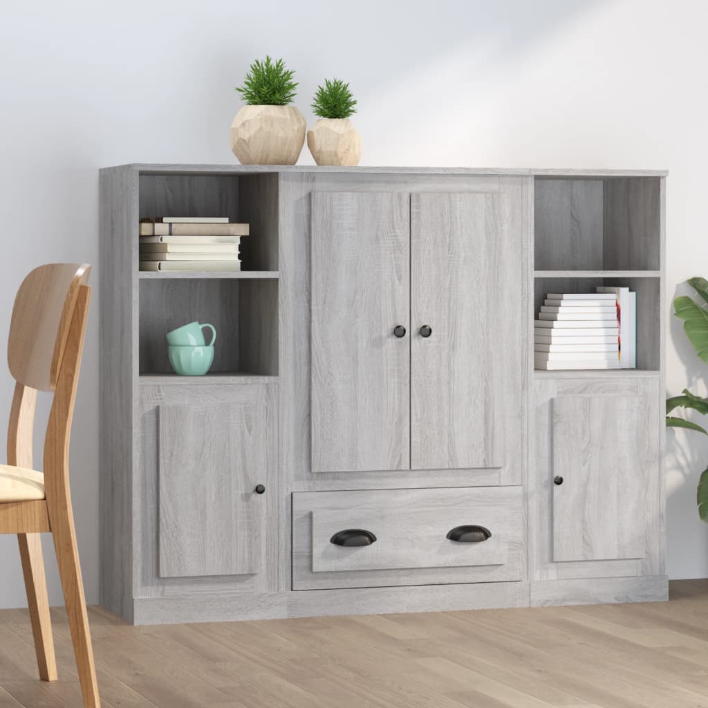 Highboards 3 pcs Grey Sonoma Particleboard