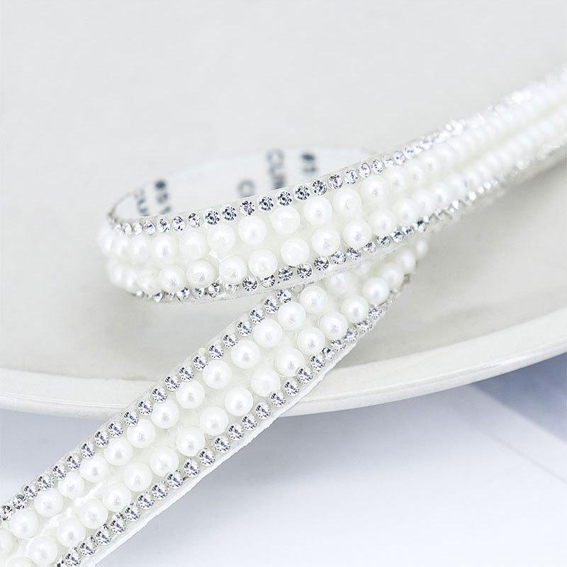 40cm Self Adhesive Artificial Pearl Rhinestone Sticker Crystal Diamond Ribbon DIY Decoration For Arts Crafts, Sewing, DIY Event