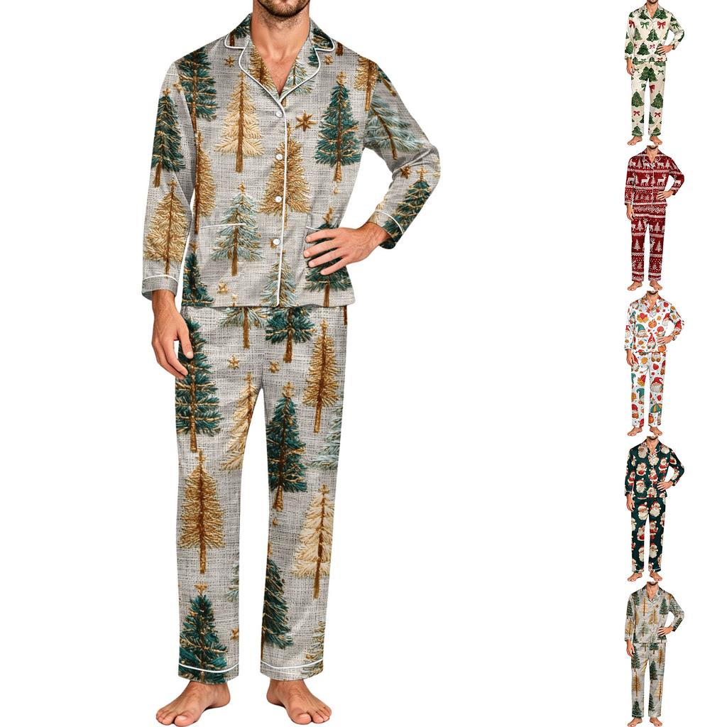 Men's Long Sleeve Button Down Pajama Set with Pants, 2-Piece Loungewear Sleepwear