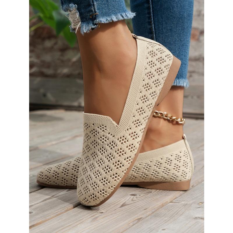 Scarpe Comode Traspiranti a Maglia Lavorata a Maglia con Punta Tonda Piatte Slip-on