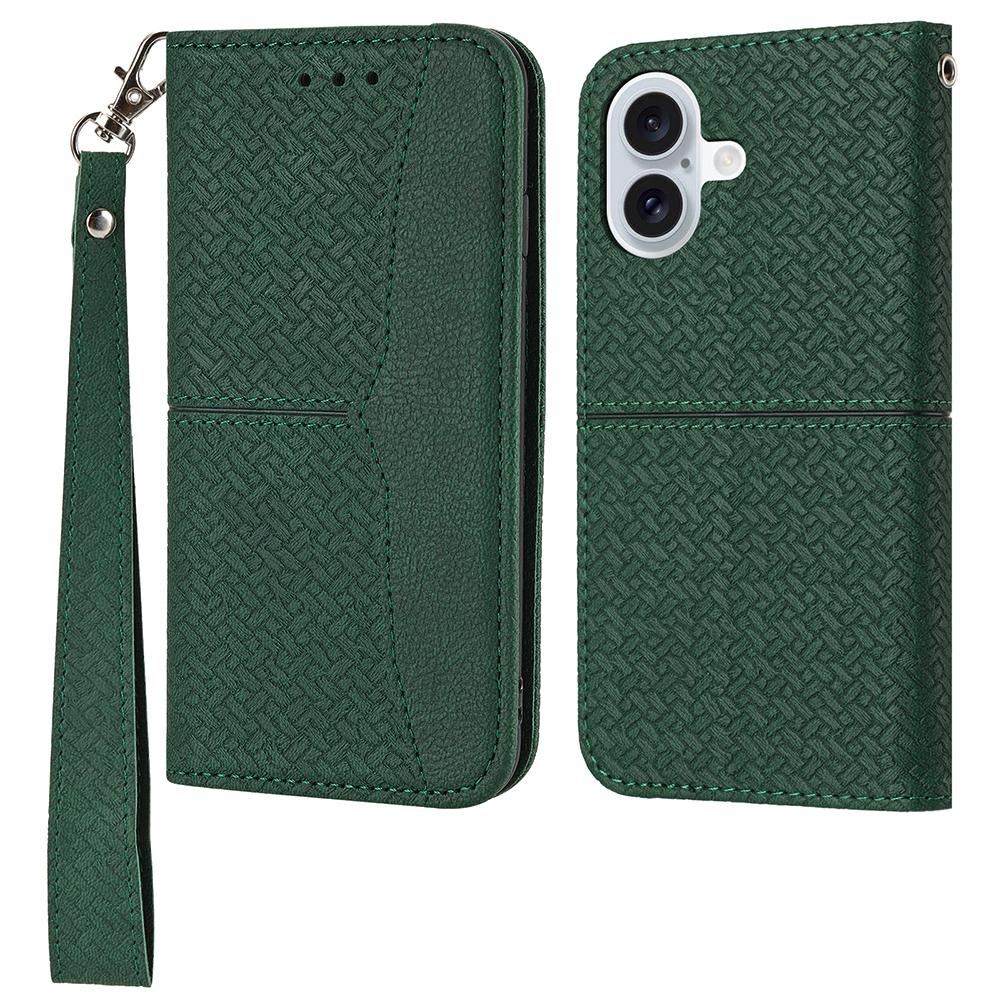 For iPhone 17 Case Woven Texture PU Leather Wallet Phone Cover with Wrist Strap
