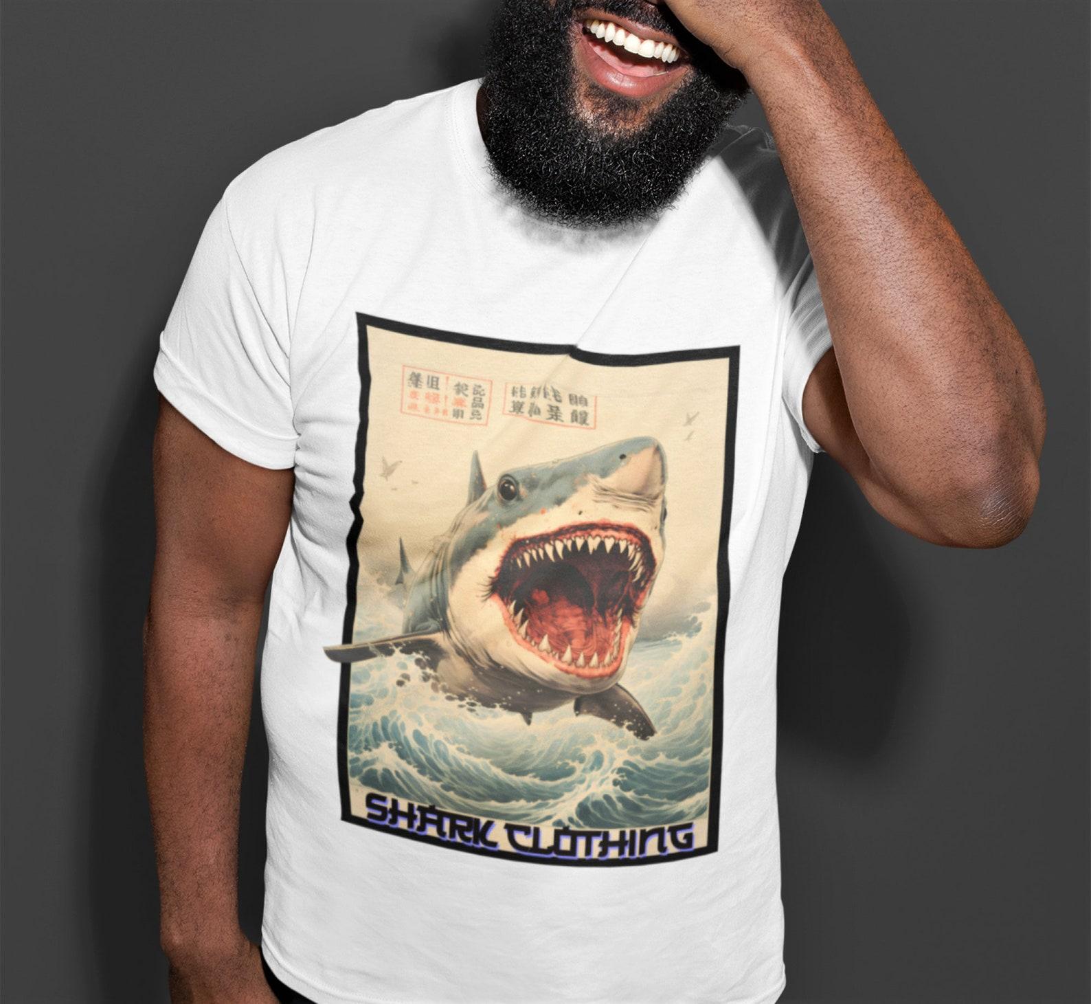 Japanese Shark Art T-Shirt: Kono Bair Style Marine Life Tee L