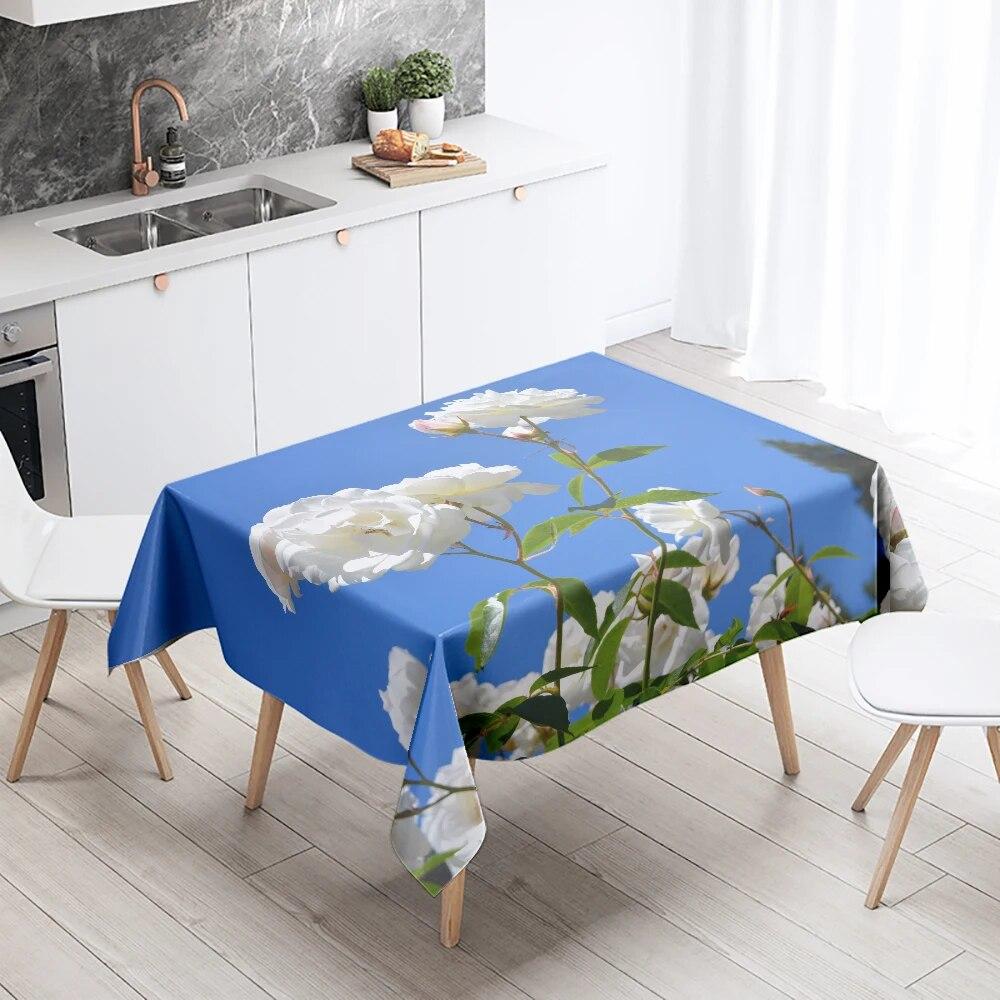 Tischdecke mit bunten Blumen, Rosen- und Tulpenmuster, schmutzabweisend, wasserdicht, rechteckig, für Küche, Esstisch, Heimdekoration