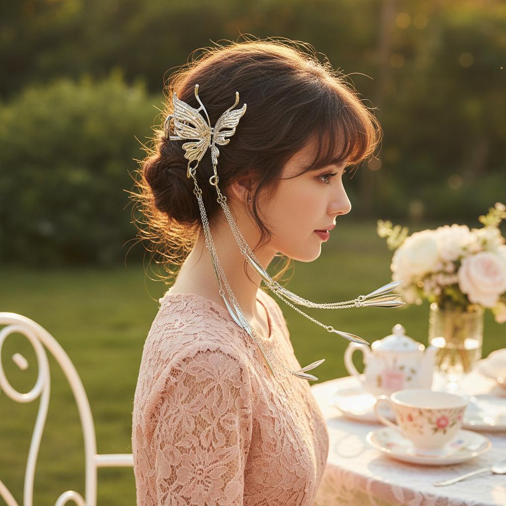 Alloy Butterfly Hair Clip With Tassel Design For Wedding Party