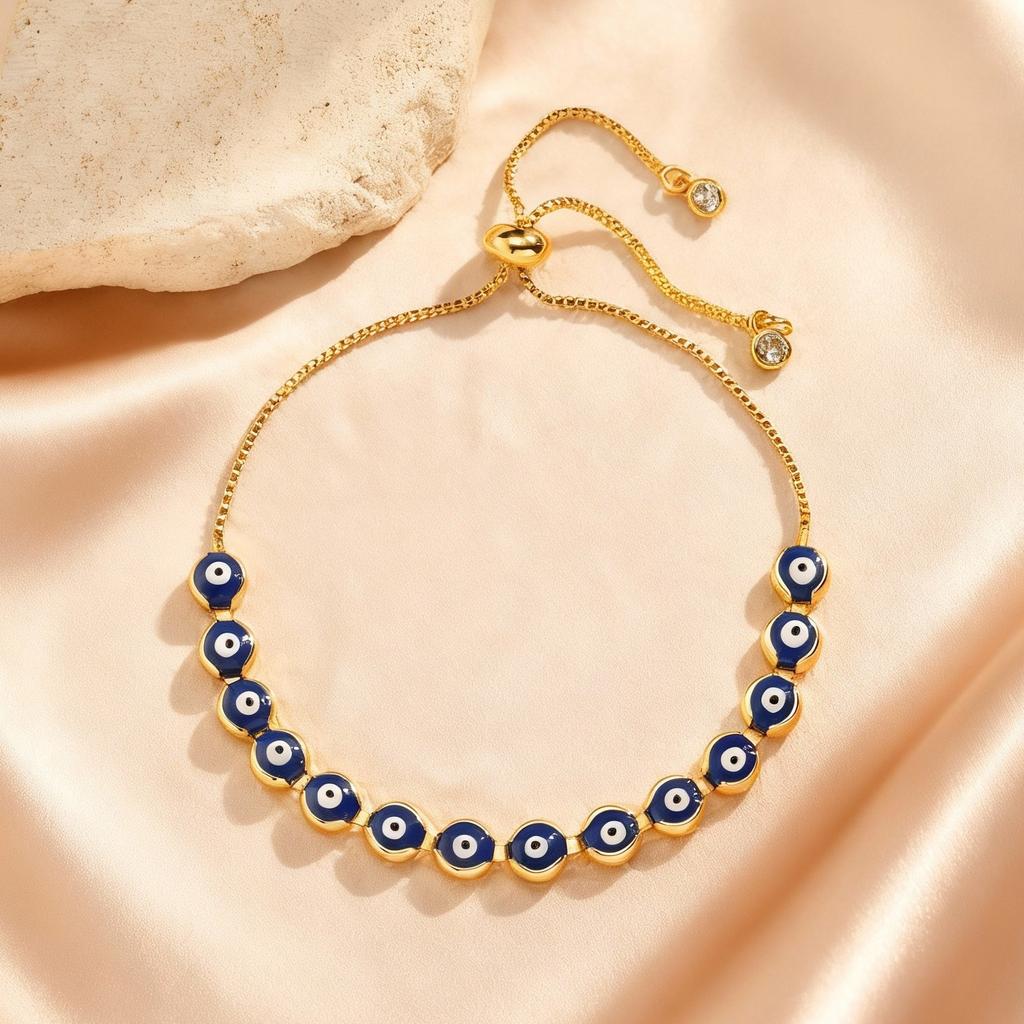 Adjustable Evil Eye Charm Bracelet For Women, Fashion Turkish Lucky Blue Eye Bead Chain Bracelet, Birthday Party Jewelry Gift