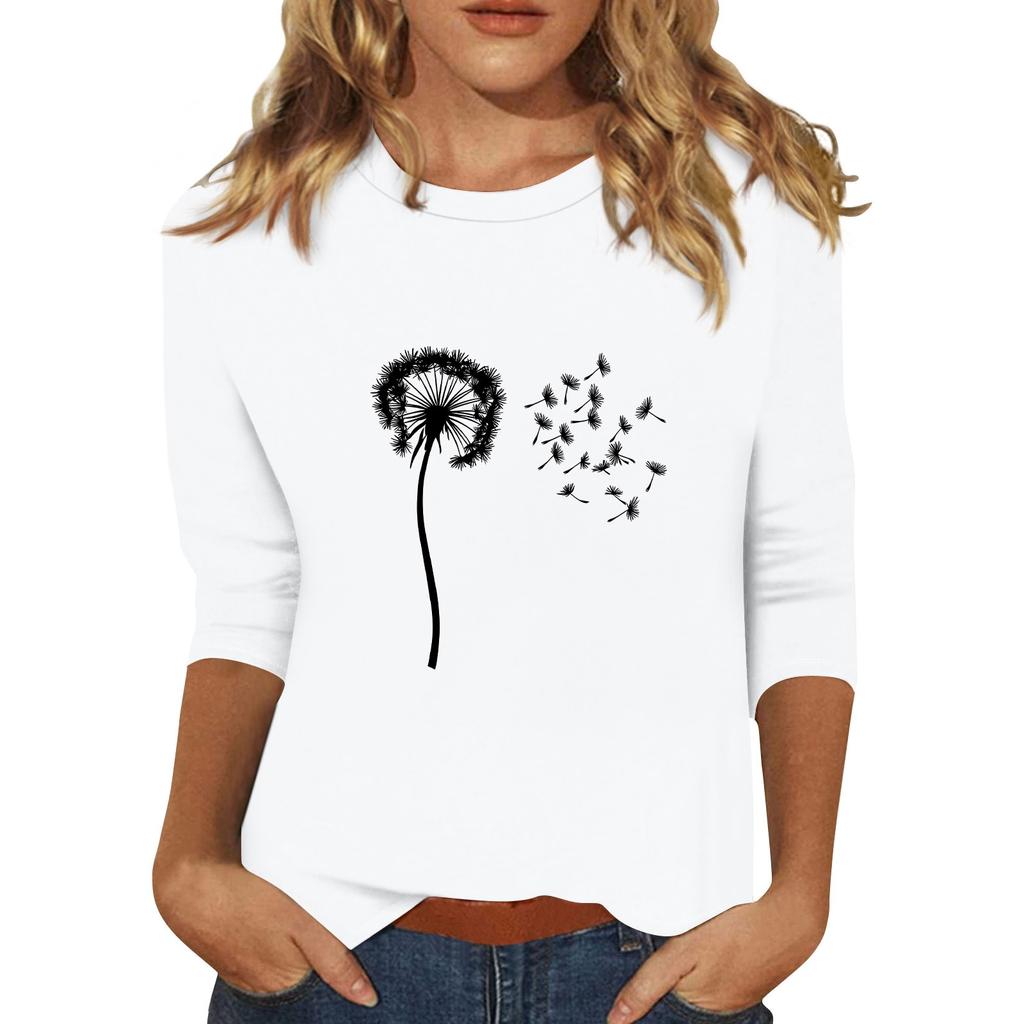 Women's Fashionable Casual Three Quarter Sleeve  Printed Collar Pullover Top