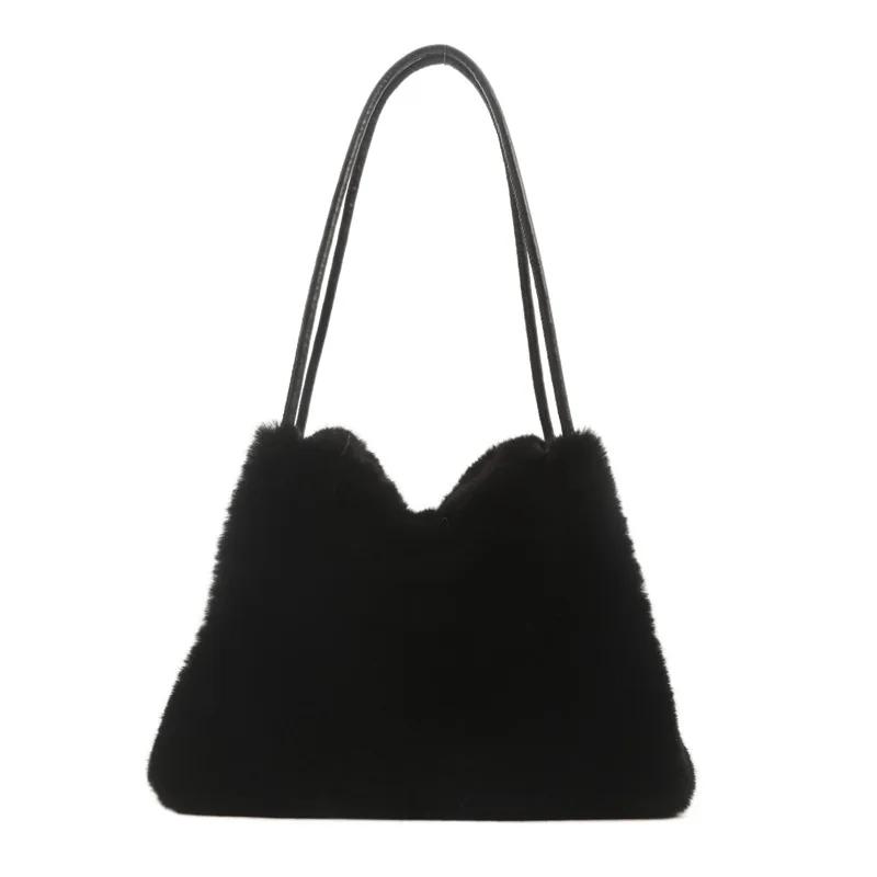 Плюшевая сумка Женская плюшевая сумка Универсальная плюшевая сумка через плечо Модная корейская версия Одинарная повседневная сумка через плечо Новая чёрный
